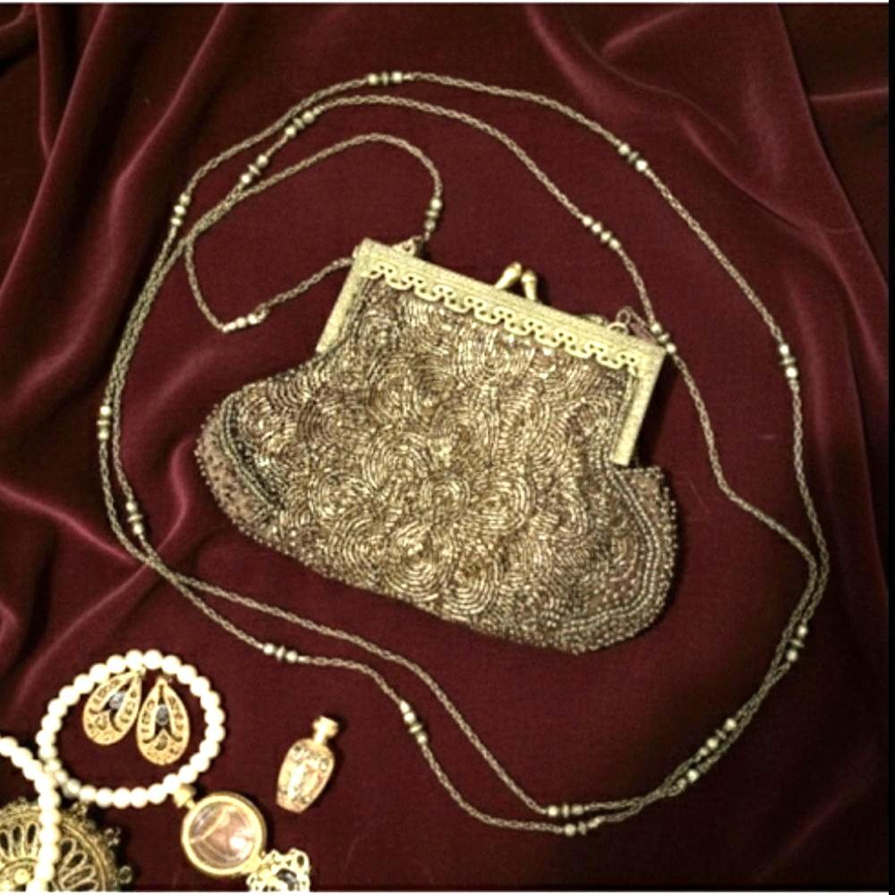 Christiana Vintage Beaded Evening Bag • Gold/Bronze Art Deco Crossbody Clutch